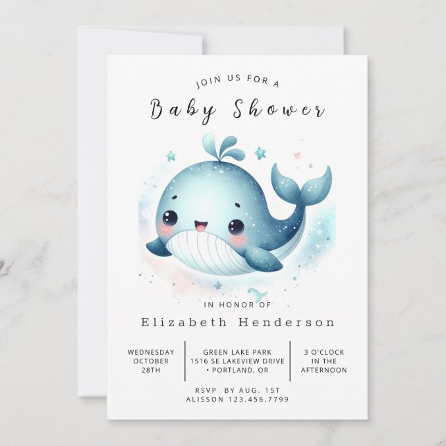 Roligt Anpassningsbar Whale Baby Shower Inbjudningar (Framsida)