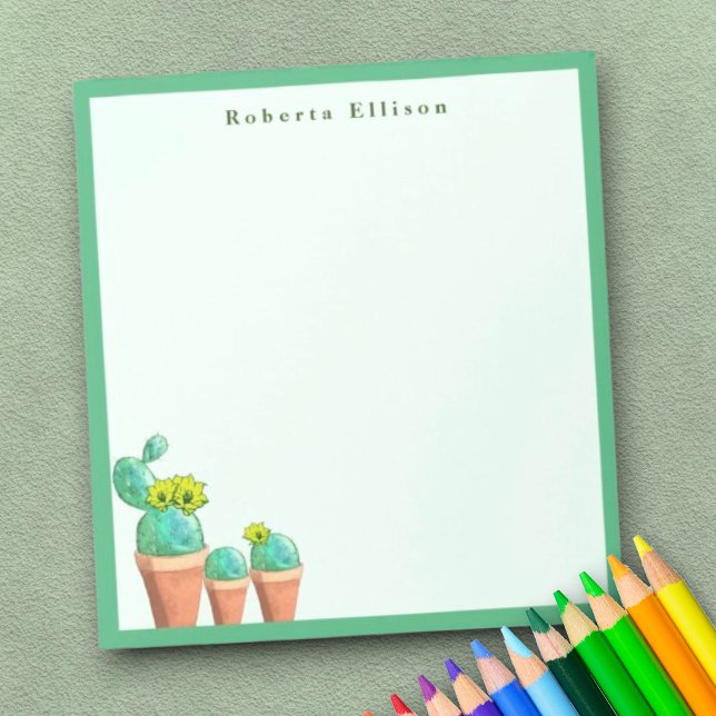 Roligt Anpassningsbarna Southwest Poted Cactus Flo Anteckningsblock (green border personalized notepad)