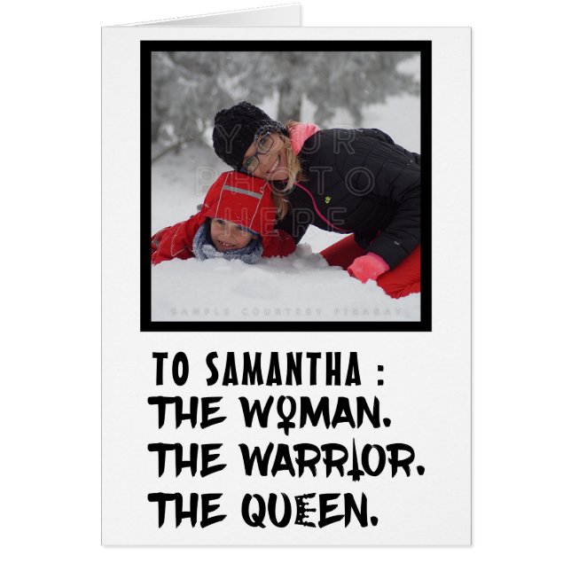 Roligt anpassningsbarnamn kvinnan krigare hälsningskort (Framsidan)