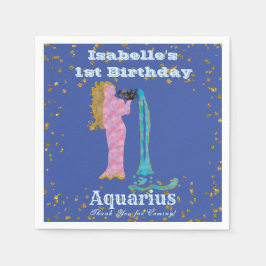 Roligt Aquarius First Birthday & Guld Confetti Pappersservett