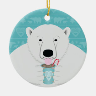 Roligt Arktisk Polar Bear Sips Hett Chocolate on T Julgransprydnad Keramik