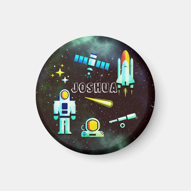 Roligt Astronaut Rocket Cosmic Personlig Magnet (Framsidan)