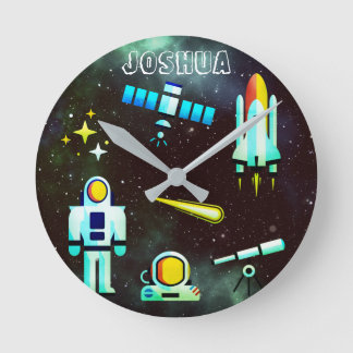 Roligt Astronaut Rocket Rund Klocka