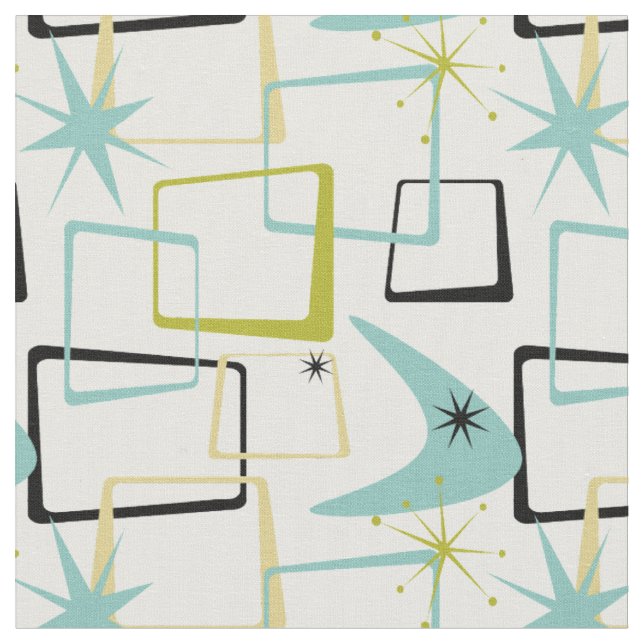 Roligt Atomic Squares Stars & Boomerang Mid Centur Tyg (Närbild)