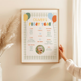 Roligt att fylla ETT Grönt randigt tema för 1-årsf Poster