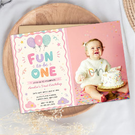 Roligt att vara en! Färgglad 1-års fotobild Inbjudningar