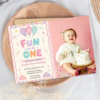 Roligt att vara en! Färgglad 1-års fotobild Inbjudningar