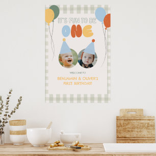 Roligt att vara EN Grön Gingham 1-års välkomstskyl Poster