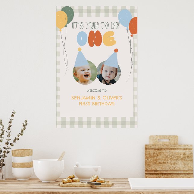 Roligt att vara EN Grön Gingham 1-års välkomstskyl Poster (Kök)