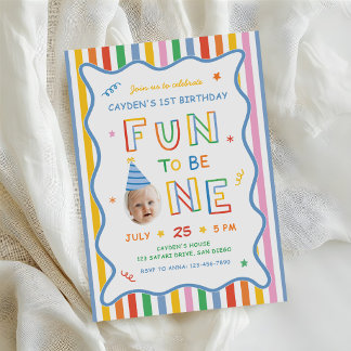 Roligt att vara en retro färgrik pojke 1-årsdag inbjudningar