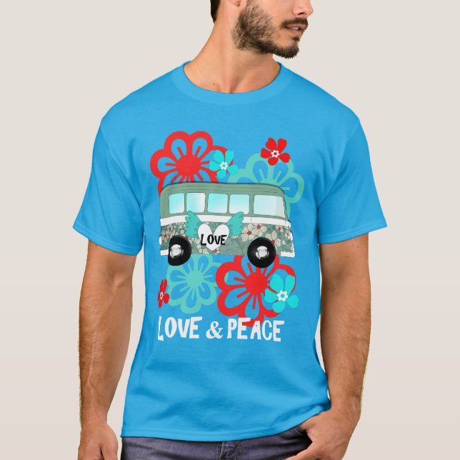 Roligt av Camper Van-grafik i Kärlek & Peace Hippi T-shirt (Framsida)