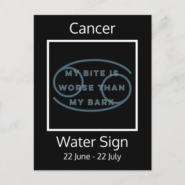 Roligt av Cancer Zodiac-tecken, citat i blått och  Vykort (Framsida)