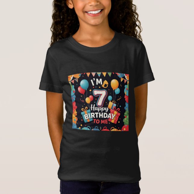 Roligt av födelsedagen i 7:e med ballonger Girls' T Shirt (Framsida)