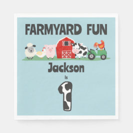 Roligt av gårdsuppfödning 1:a födelsedag Djurkudar Pappersservett