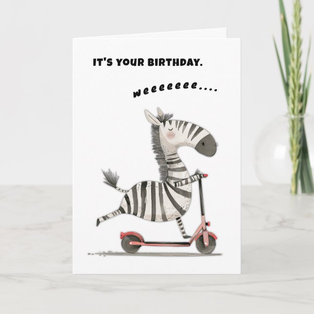 Roligt av gratis sprit-kort för Zebra Scooter Kort (Framsida)