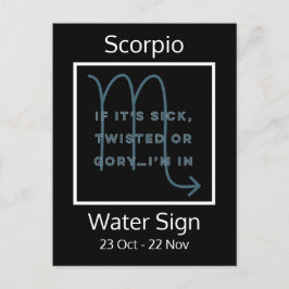 Roligt av Scorpio Zodiac-tecken i blått och vitt Vykort