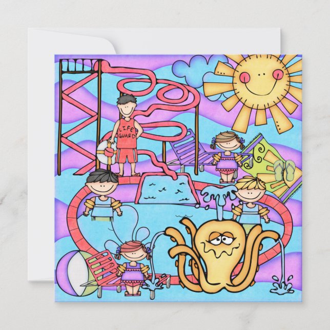 Roligt av vattenpark Anpassad födelsedagsinbjudan Inbjudningar (Framsida)