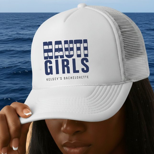 Roligt Avskedsfest för Nauti Girls Keps (Nauti Girls Nautical Bachelorette Party Hat for Women)