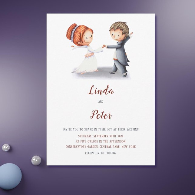 Roligt Avslappnad Enkel groomunik Bröllop Inbjudningar (Fun Modern Simple Bride Groom Unique Wedding Invitation )