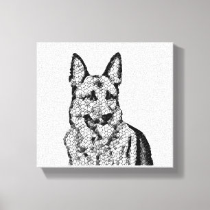 Roligt B&W Mosaic German Shepherd Wrapped Canvas