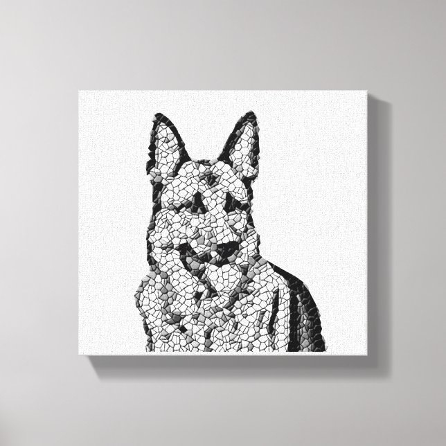 Roligt B&W Mosaic German Shepherd Wrapped Canvas (Framsida)