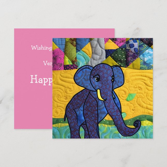 Roligt Baby Elephant - Quilt like Design Kort (Fram/baksida)