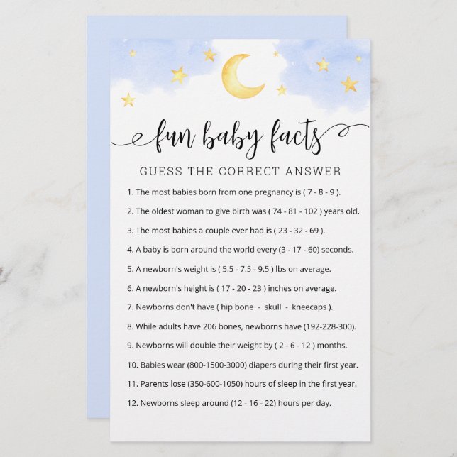 Roligt Baby Facts Game med babyskor party (Fram/baksida)