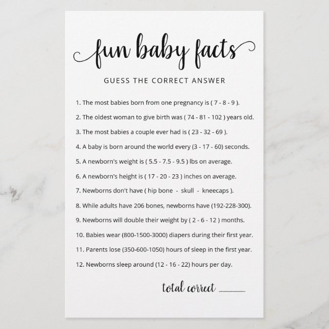 Roligt Baby Facts Game med babyskor party (Framsida)