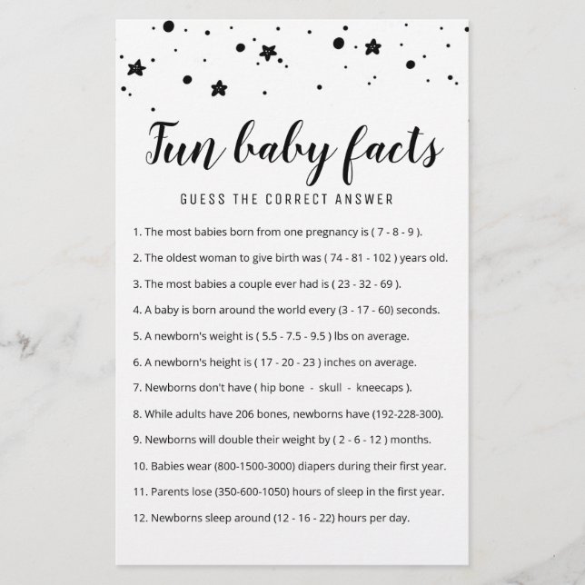 Roligt Baby Facts Game med babyskor party (Framsida)