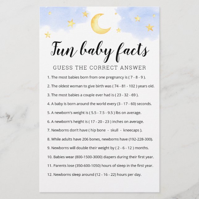 Roligt Baby Facts Game med babyskor party (Framsida)