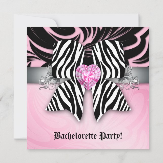 Roligt Bachelorette Party Inbjudan Zebra Bow Rosa  (Framsida)