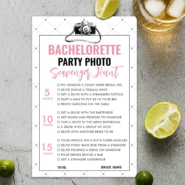 Roligt Bachelorette Photo Scavenger Hunt Game Card (Bachelorette photo scavenger Game)
