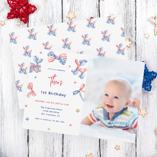 Roligt Balloon 1:a födelsedag 4:e juli Party Inbjudningar