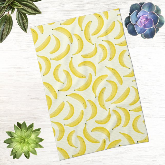 Roligt bananmönster kökshandduk (Fun banana pattern yellow and cream kitchen tea towel )