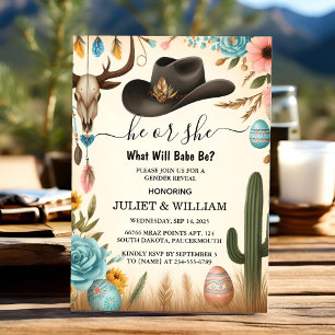 Roligt Barn Hat Farm Film Usa Cowboy Gender Reveal Inbjudningar