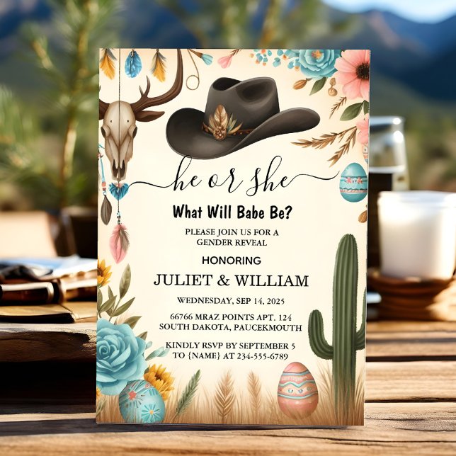 Roligt Barn Hat Farm Film Usa Cowboy Gender Reveal Inbjudningar (Skapare uppladdad)