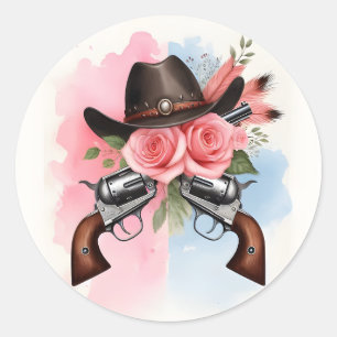 Roligt Barn Hat Farm Film Usa Cowboy Gender Reveal Runt Klistermärke