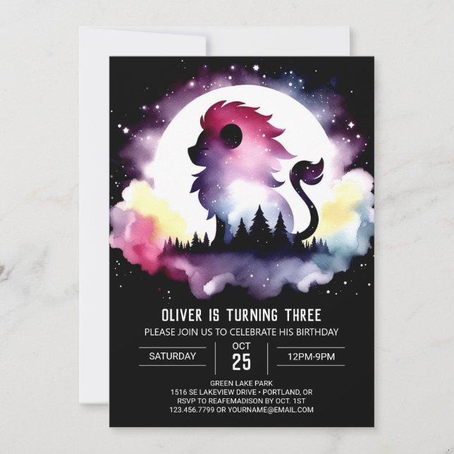 Roligt Barn Lejon födelsedag Inbjudningar (Framsida)