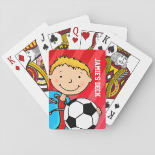 Roligt Barns röda fotboll med namn på spelkort