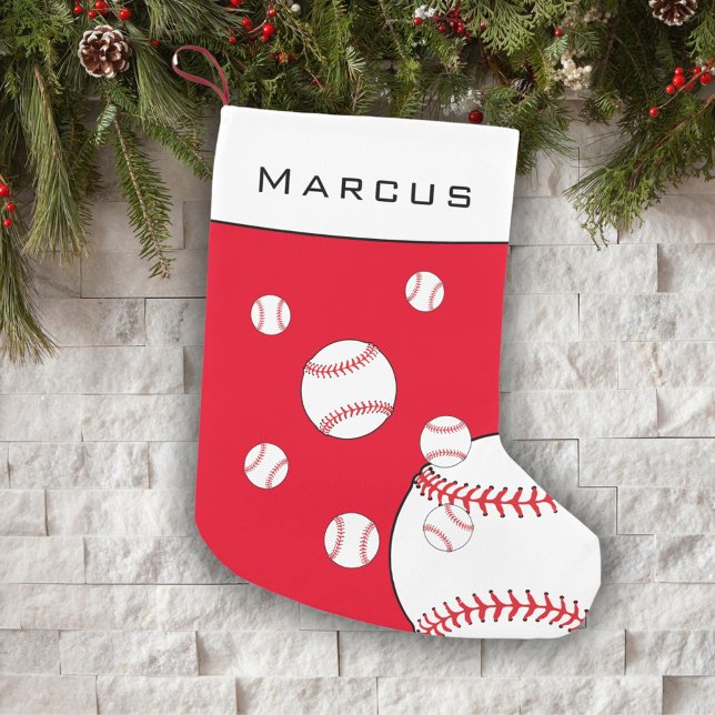 Roligt Baseball Bollar Red Boy's Namn Kids Liten Julstrumpa (Skapare uppladdad)