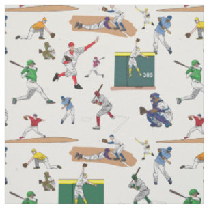 Roligt Baseball Players Illustrations Mönster Tyg