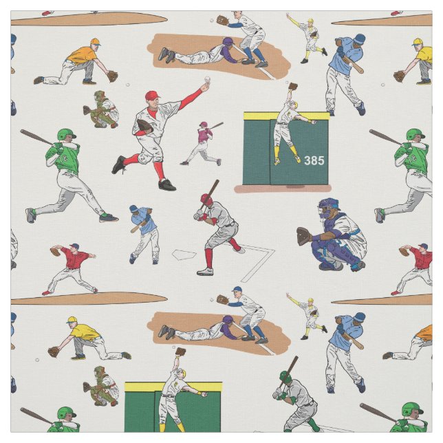 Roligt Baseball Players Illustrations Mönster Tyg (Provkarta)
