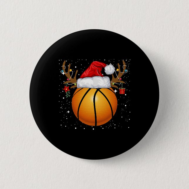 Roligt Basketball Reindeer Santa Hat jul Holida Knapp (Framsida)