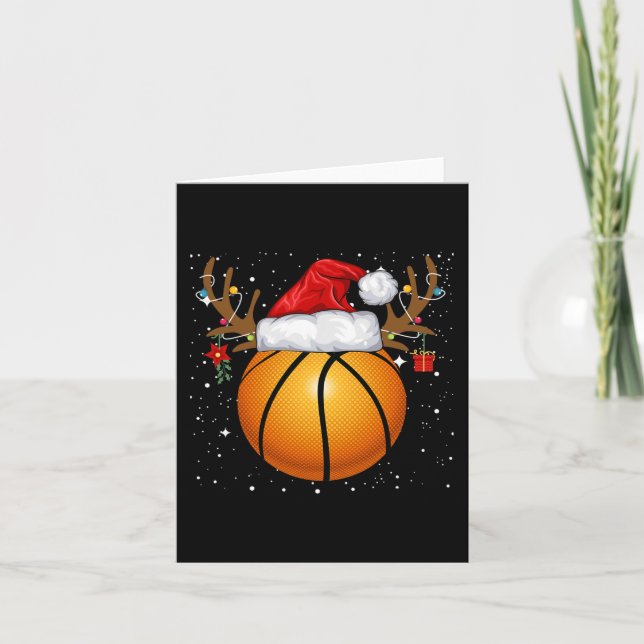 Roligt Basketball Reindeer Santa Hat jul Holida Kort (Framsida)