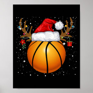 Roligt Basketball Reindeer Santa Hat jul Holida Poster