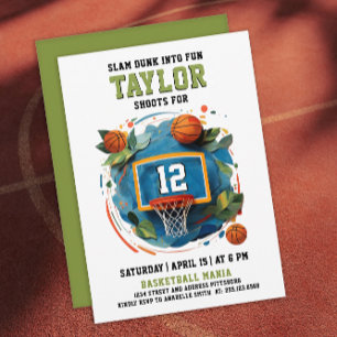 Roligt Basketball Ring Grönt Blue Barns födelsedag Inbjudningar