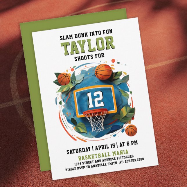 Roligt Basketball Ring Grönt Blue Barns födelsedag Inbjudningar (Skapare uppladdad)