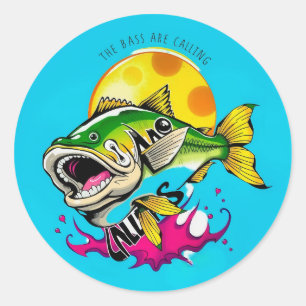Roligt: Bass ringer! Runt Klistermärke