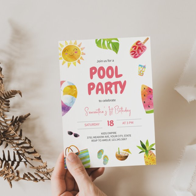Roligt Bassäng Party födelsedag Inbjudningar (Skapare uppladdad)