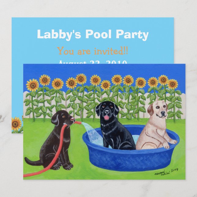 Roligt bassängparty Labradors Inbjudningar (Fram/baksida)